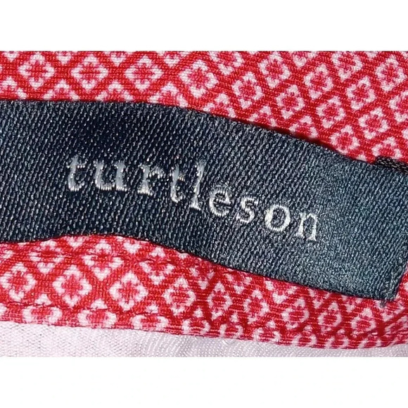 Turtleson Mens Polo Shirt Red Short Sleeve Geometric Stretch High Low Size M - Picture 5 of 11